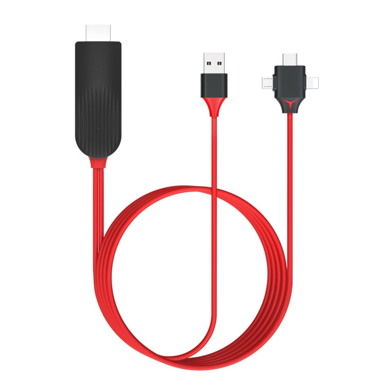 MiraScreen L7-8 3合一 8 Pin+Micro USB+Type-C轉HDMI 視頻轉換器線，線長：2m