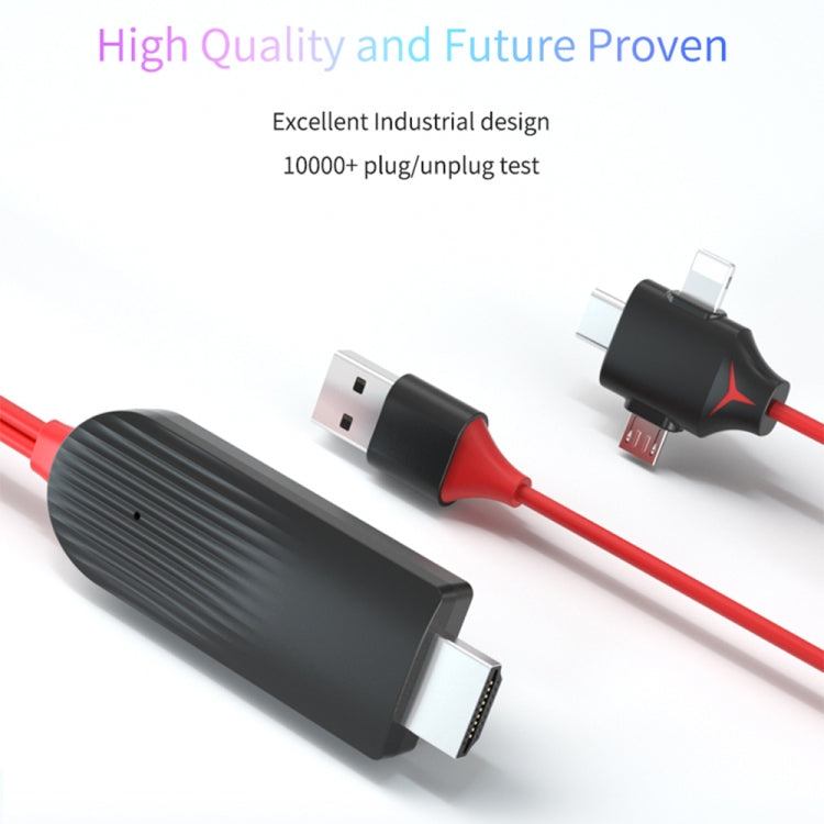 MiraScreen L7-8 3合一 8 Pin+Micro USB+Type-C轉HDMI 視頻轉換器線，線長：2m