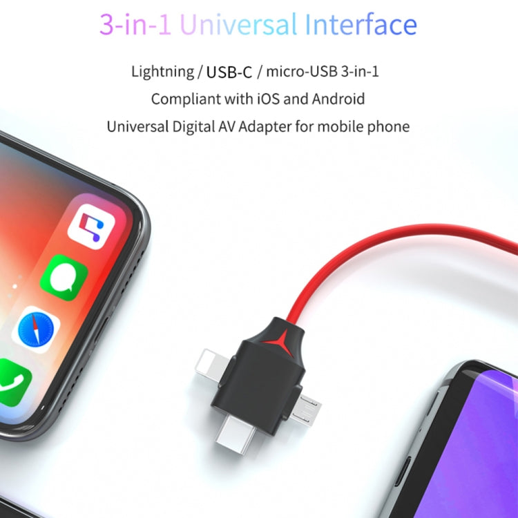 MiraScreen L7-8 3合一 8 Pin+Micro USB+Type-C轉HDMI 視頻轉換器線，線長：2m