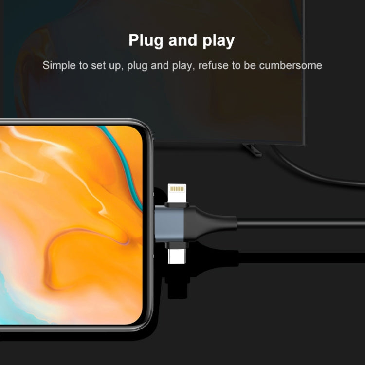 P8J鋁 3合一 8 Pin+Micro USB+Type-C轉HDTV 同屏線，線長：2m