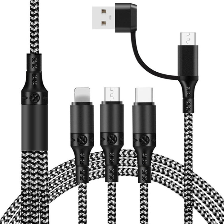 5合一 3A USB+Type-C轉8 Pin+Micro USB+Type-C接口 雙色編織快充數據線，線長：1.2m