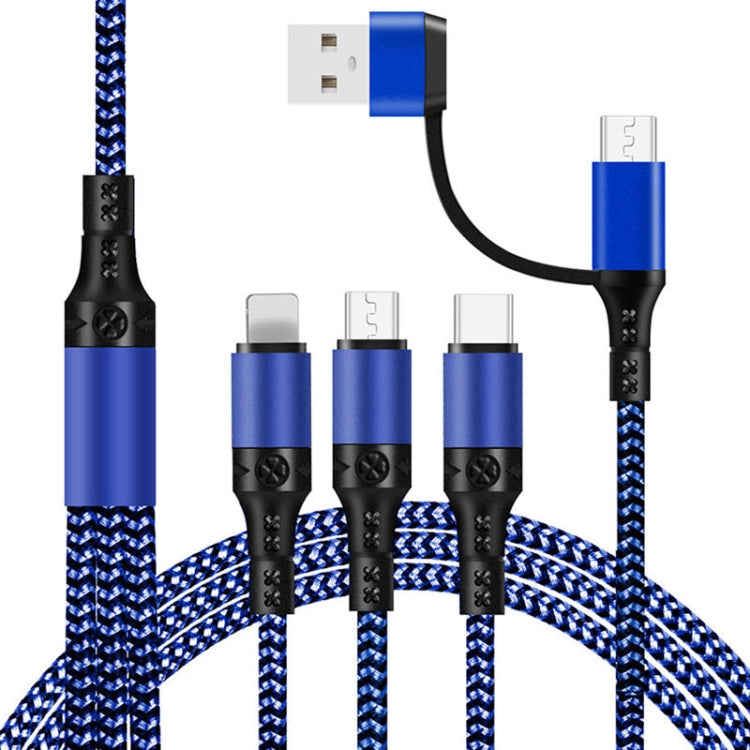 5合一 3A USB+Type-C轉8 Pin+Micro USB+Type-C接口 雙色編織快充數據線，線長：1.2m