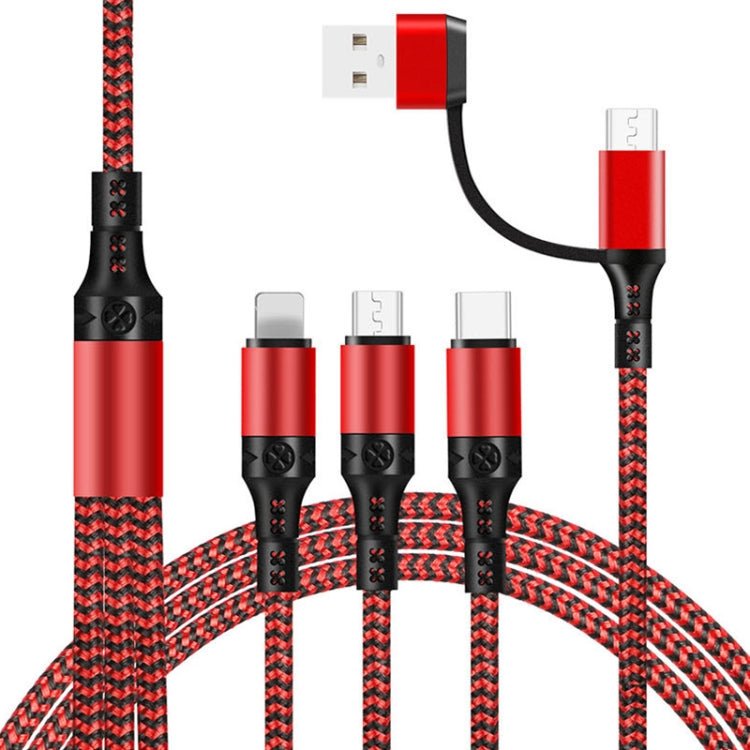 5合一 3A USB+Type-C轉8 Pin+Micro USB+Type-C接口 雙色編織快充數據線，線長：1.2m