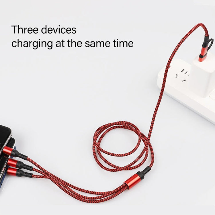 5合一 3A USB+Type-C轉8 Pin+Micro USB+Type-C接口 雙色編織快充數據線，線長：1.2m