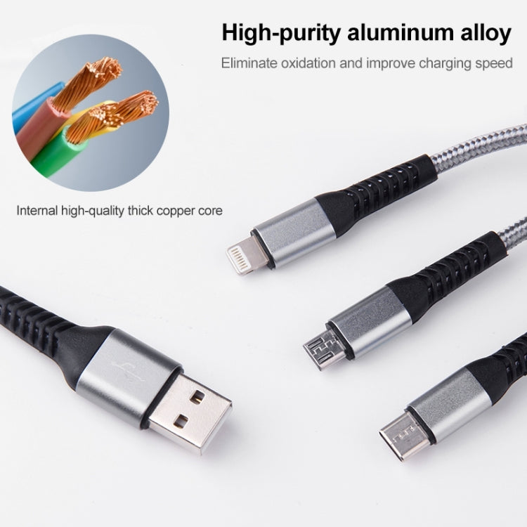 IVON CA39 1.2m 2.4A USB轉8 Pin+Type-C+Micro USB 三合一充電線