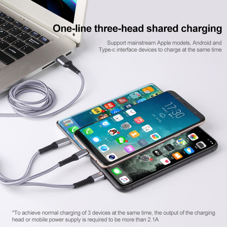 IVON CA39 1.2m 2.4A USB轉8 Pin+Type-C+Micro USB 三合一充電線