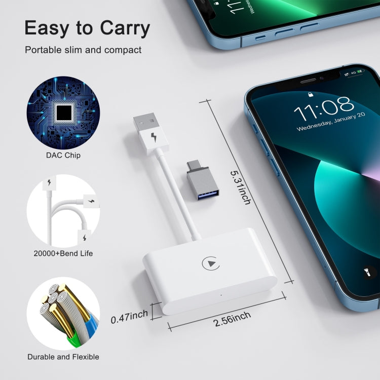 USB + Type-C 有線轉無線適配器 適用於iPhone Carplay