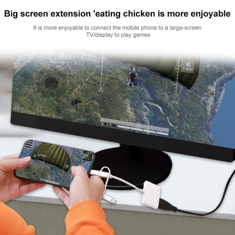 A18 Pro 三合一 8 Pin + Type-C + Micro USB轉HDMI + 8 Pin数字AV適配器