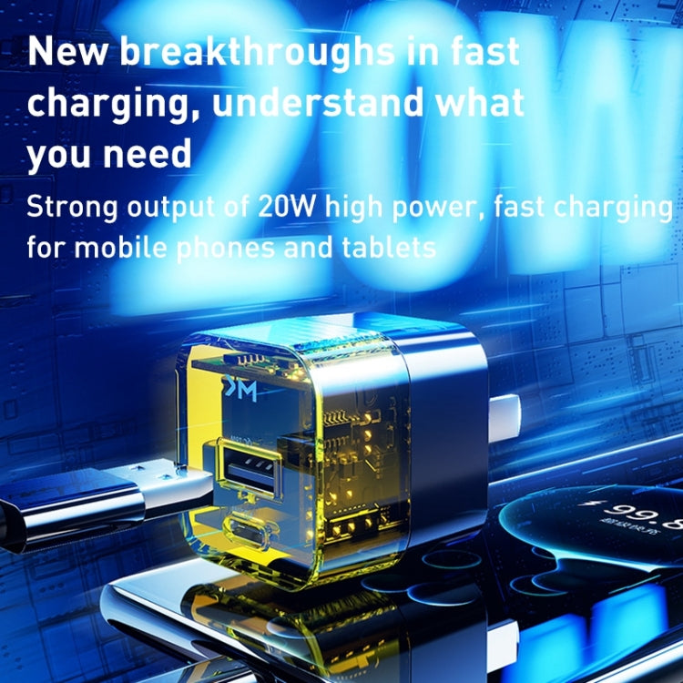 WK WP-U149 20W 先鋒USB+Type-C 雙接口透明充電器，規格：美規