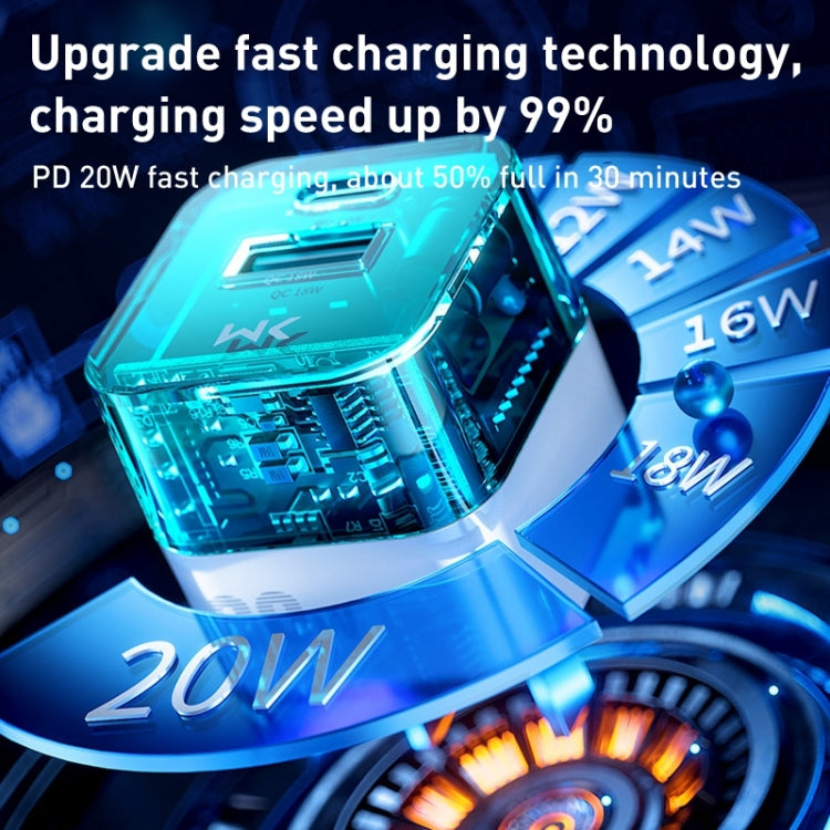 WK WP-U149 20W 先鋒USB+Type-C 雙接口透明充電器，規格：美規