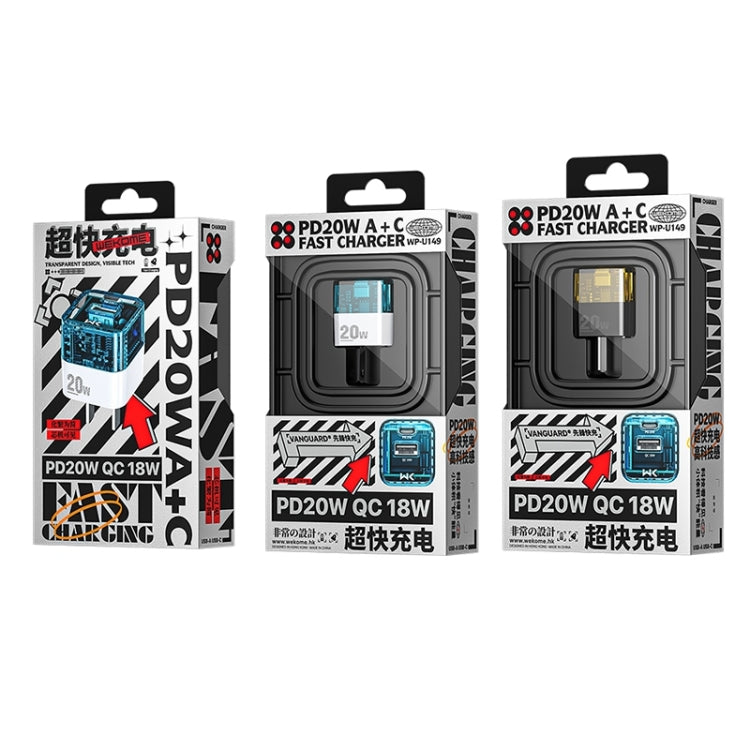 WK WP-U149 20W 先鋒USB+Type-C 雙接口透明充電器，規格：美規