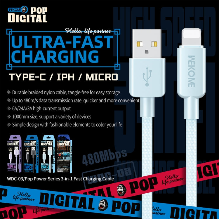 WEKOME WDC-03潮能系列2.4A USB轉8 Pin編織數據線，線長：1m  , USB to 8 Pin