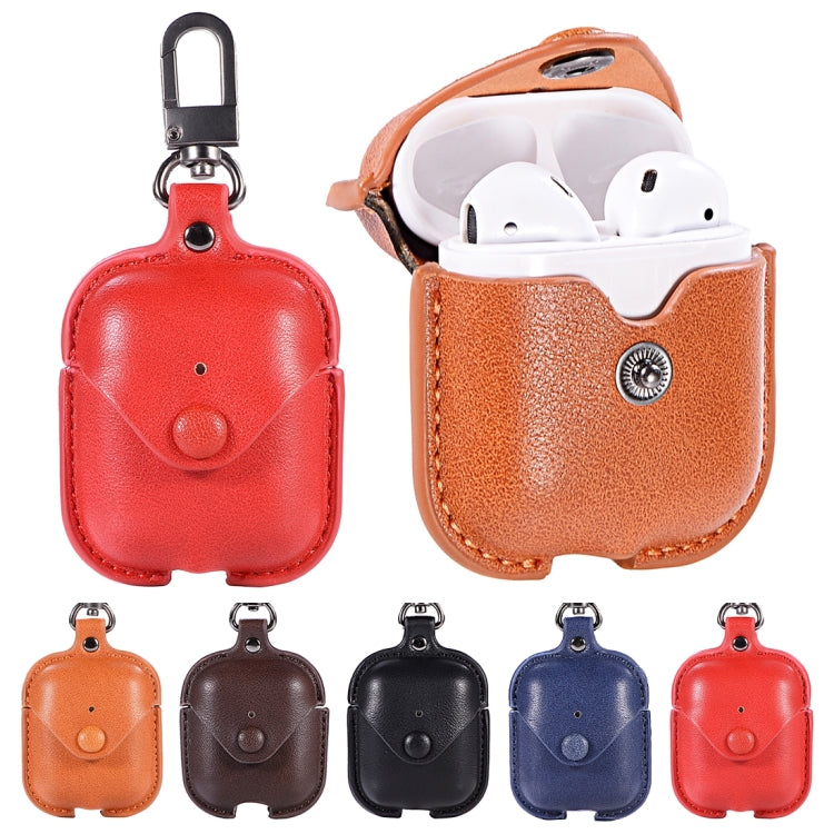 適用於蘋果 AirPods 1/2代通用 PU皮無線藍牙耳機保護殼 帶五金扣