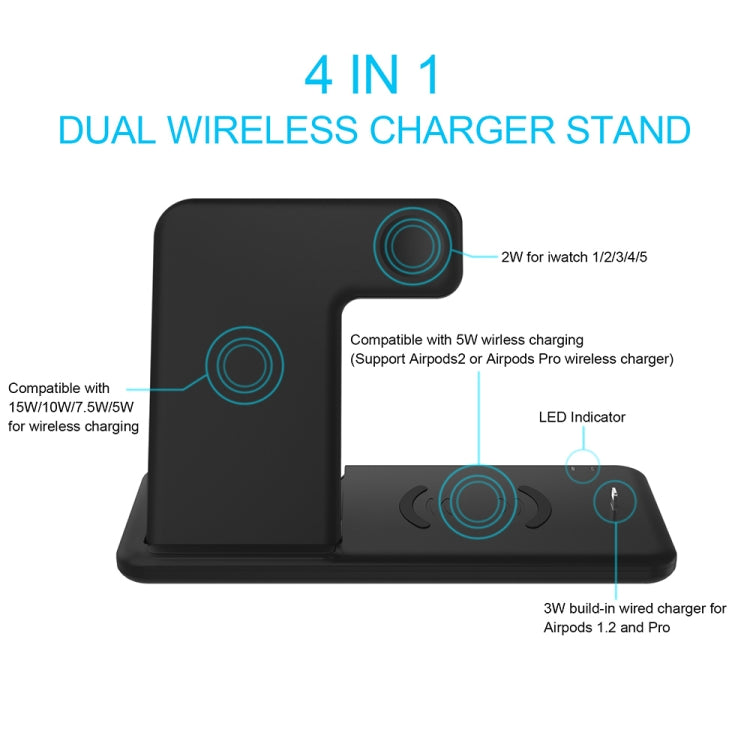 Q20 4合一無線充帶適配器 適用於iPhone/Apple Watch/AirPods，支持雙手機充電