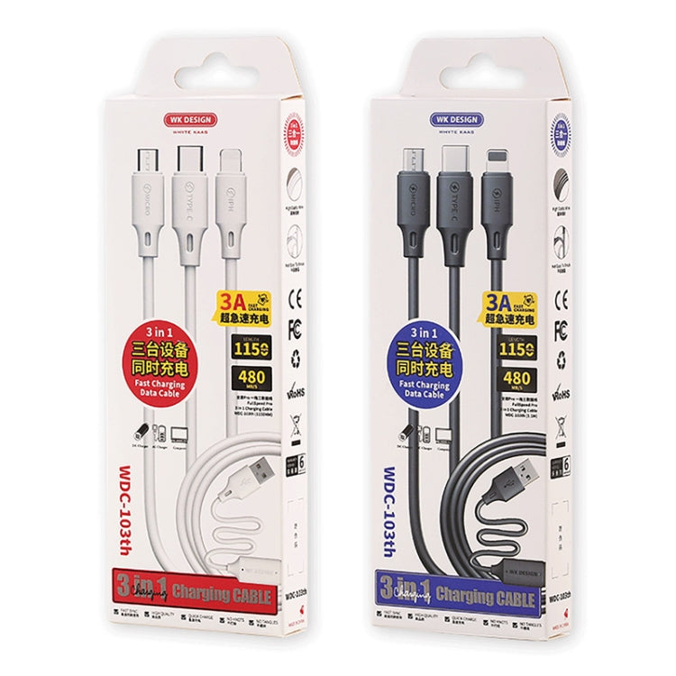 WK WDC-103 3A 8 Pin+Micro USB+Type-C全速Pro三合一充電線，長度：1.15米