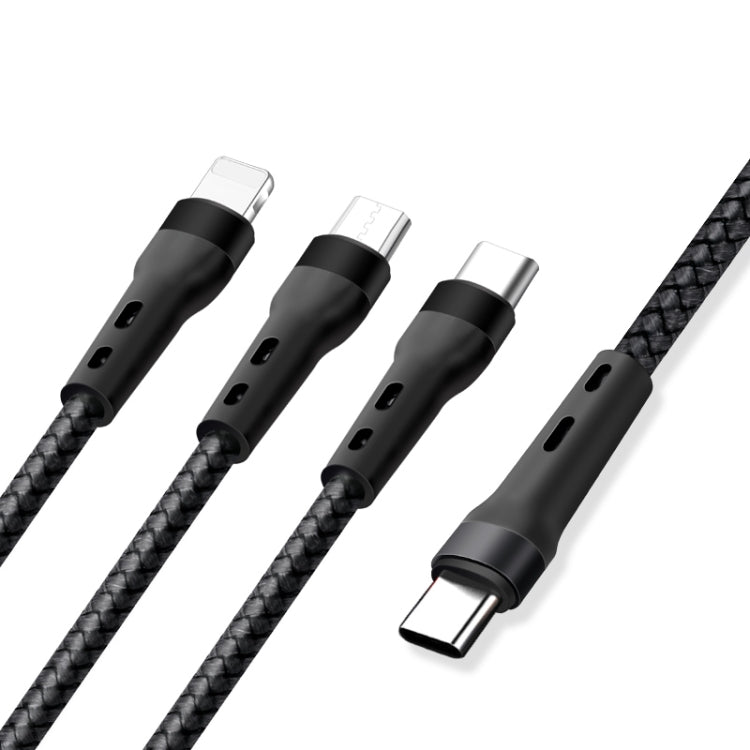 100W 6A Type-C 轉 8 Pin+Type-C+Micro USB 充電數據線，1.3m