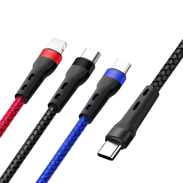 100W 6A Type-C 轉 8 Pin+Type-C+Micro USB 充電數據線，1.3m