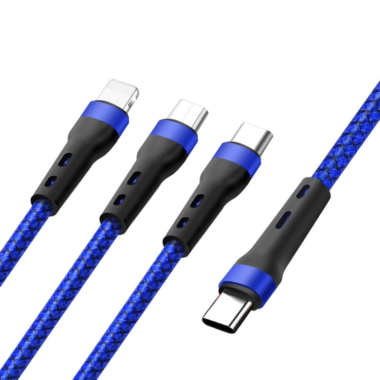 100W 6A Type-C 轉 8 Pin+Type-C+Micro USB 充電數據線，1.3m