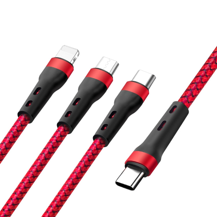 100W 6A Type-C 轉 8 Pin+Type-C+Micro USB 充電數據線，1.3m