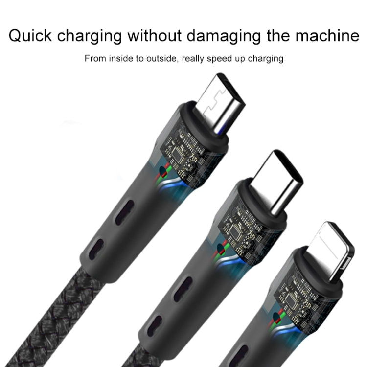 100W 6A Type-C 轉 8 Pin+Type-C+Micro USB 充電數據線，1.3m