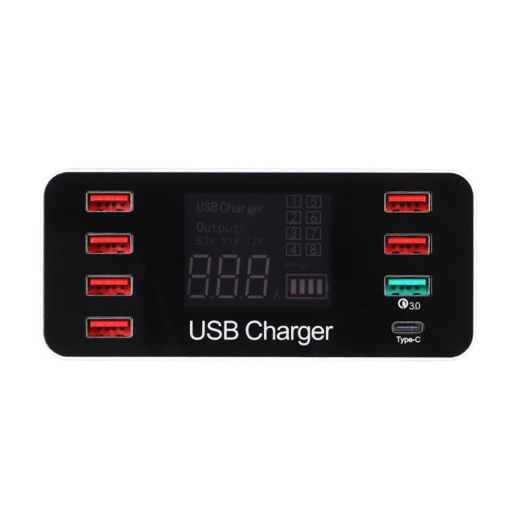 A9 Plus  多功能AC 100V~240V 8口USB LCD显示屏QC3.0快速智能充電器 帶無線充