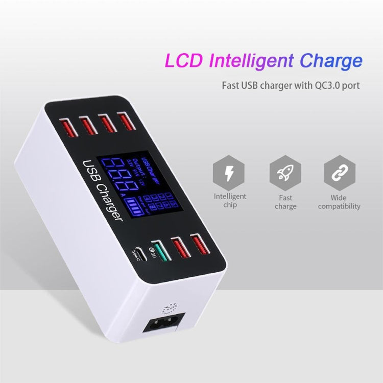 A9 Plus  多功能AC 100V~240V 8口USB LCD显示屏QC3.0快速智能充電器 帶無線充