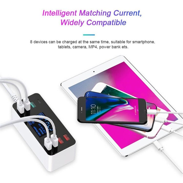 A9 Plus  多功能AC 100V~240V 8口USB LCD显示屏QC3.0快速智能充電器 帶無線充