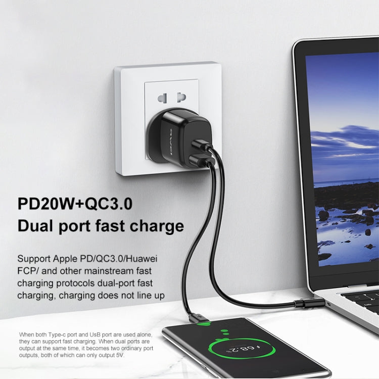 awei PD1 20W PD Type-C + QC 3.0 USB接口快速充電旅行充 英規 帶數據線