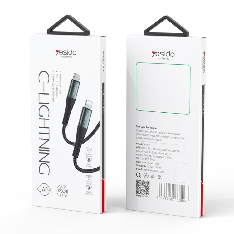 Yesido CA64 2.4A Type-C轉8 Pin充電線, 線長: 1.2米
