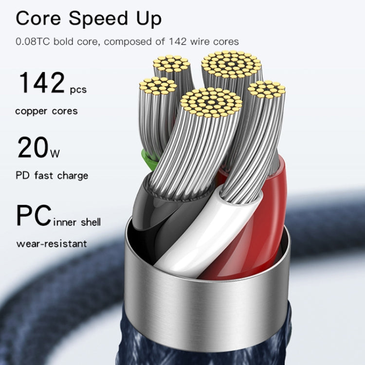 Yesido CA95 3A 20W Type-C轉8 Pin充電線, 線長: 1.2米
