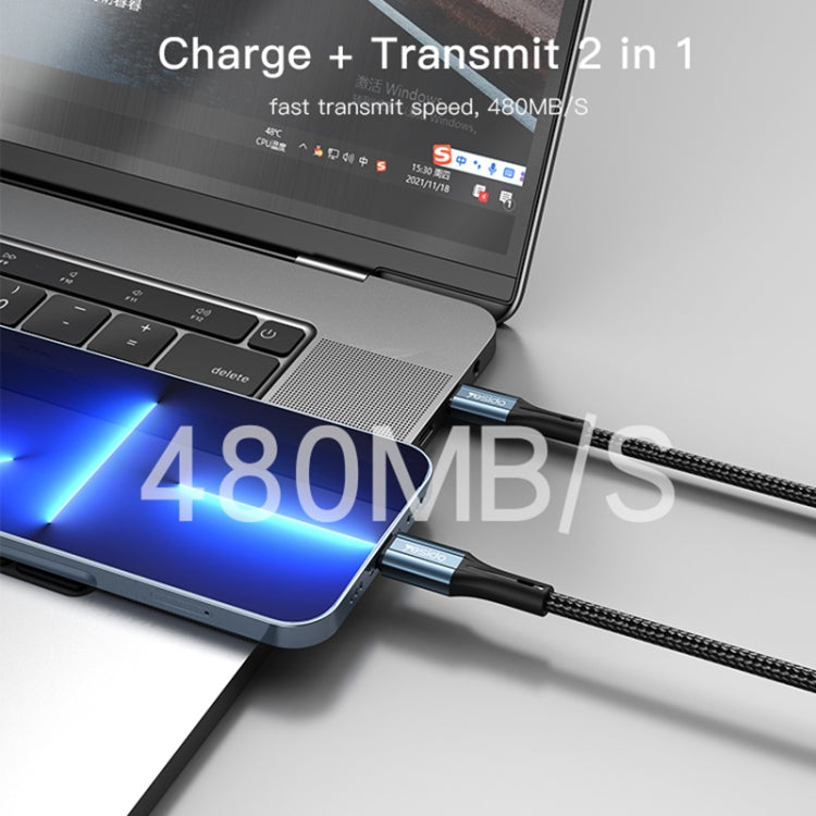 Yesido CA95 3A 20W Type-C轉8 Pin充電線, 線長: 1.2米