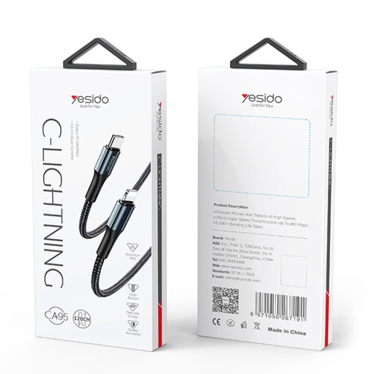 Yesido CA95 3A 20W Type-C轉8 Pin充電線, 線長: 1.2米