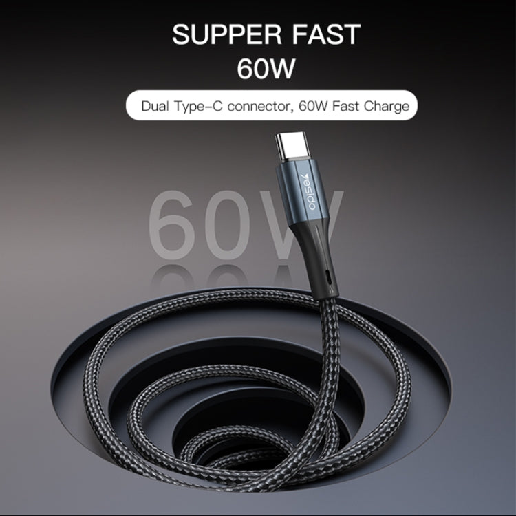 Yesido CA96 3A 66W Type-C轉Type-C充電線, 線長: 1.2米