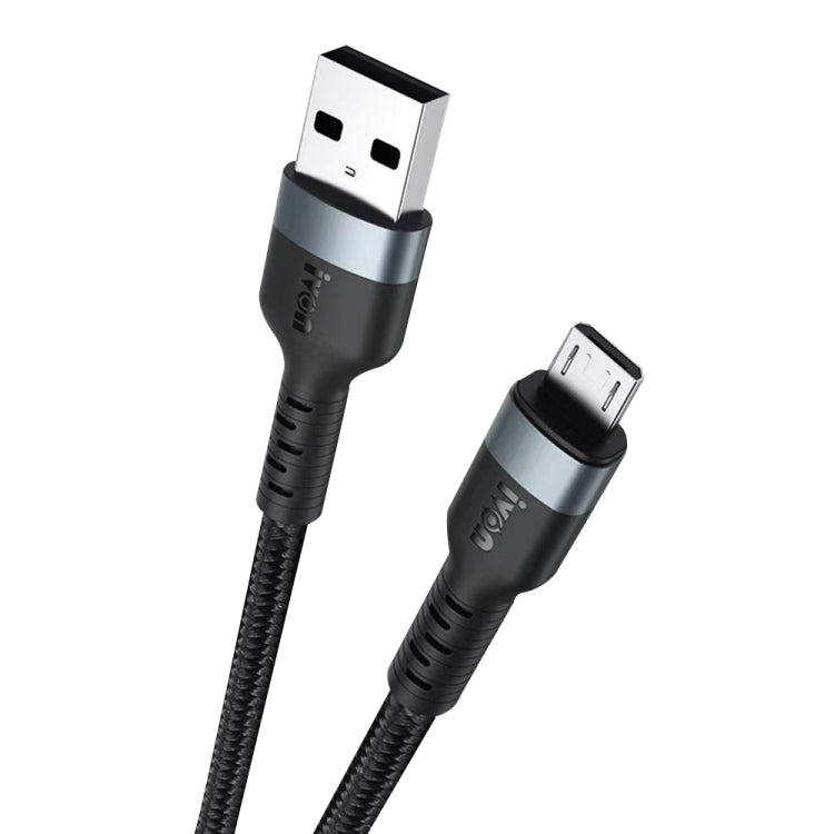 IVON CA88 12W 2.4A USB轉Micro USB 尼龍編織快充數據線，線長：1m