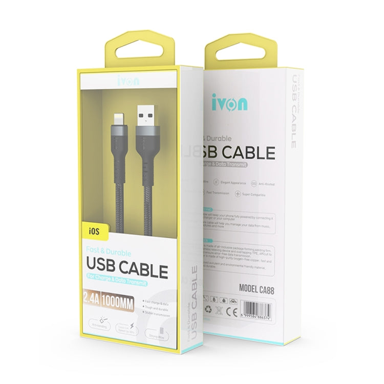 IVON CA88 12W 2.4A USB轉Micro USB 尼龍編織快充數據線，線長：1m