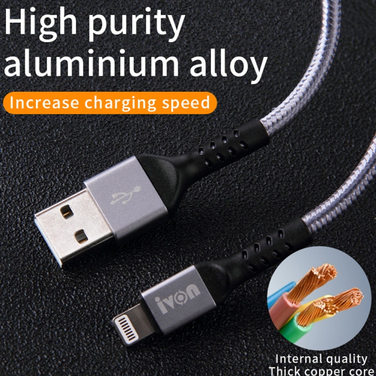 IVON CA89 2.1A USB轉Micro USB 編織快充數據線，線長：1m
