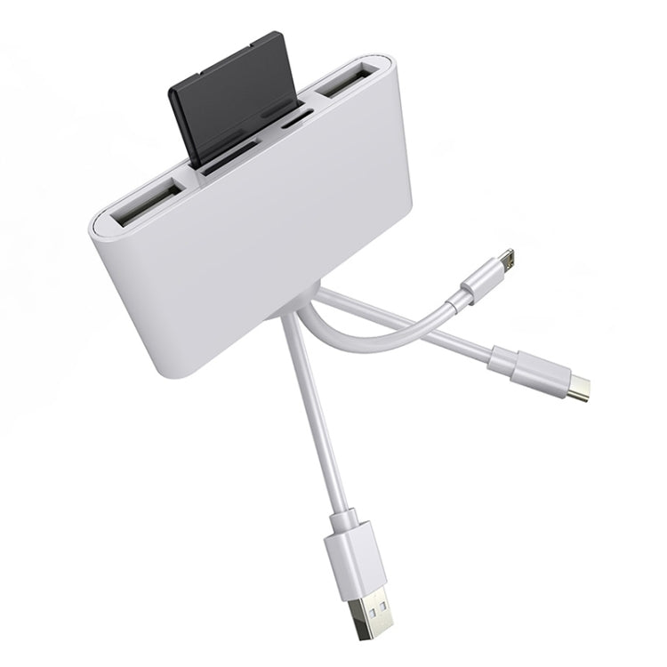5 in 1 8 Pin + Type-C / USB-C + USB + TF Card + SD Card Multi-function Camera Reader Adapter