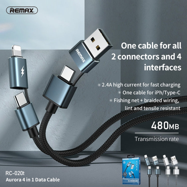 REMAX RC-020t 2.4A 極光四合一8 Pin + USB +2 x Type-C數據充電線 線長：1米