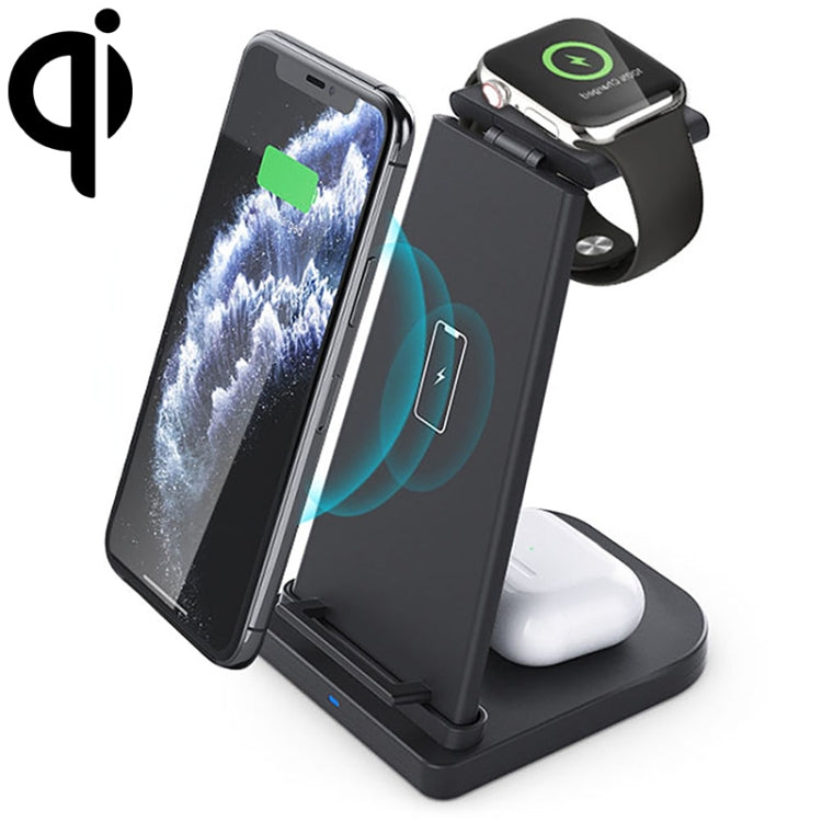 10W 3合一 QC 3.0 立式多功能無線充電器帶支架功能，適用於手機/蘋果手錶/AirPods