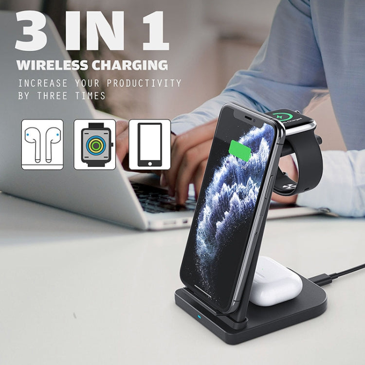 10W 3合一 QC 3.0 立式多功能無線充電器帶支架功能，適用於手機/蘋果手錶/AirPods