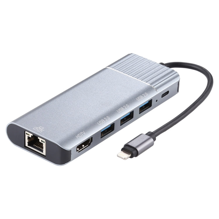 79591 6合1 3口USB2.0 + HDMI + RJ45 + 8Pin充電口轉8Pin公頭 多功能適配器