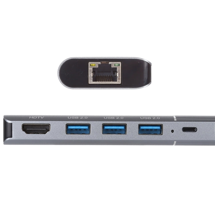 79591 6合1 3口USB2.0 + HDMI + RJ45 + 8Pin充電口轉8Pin公頭 多功能適配器