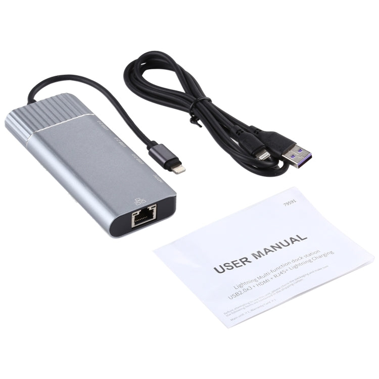 79591 6合1 3口USB2.0 + HDMI + RJ45 + 8Pin充電口轉8Pin公頭 多功能適配器