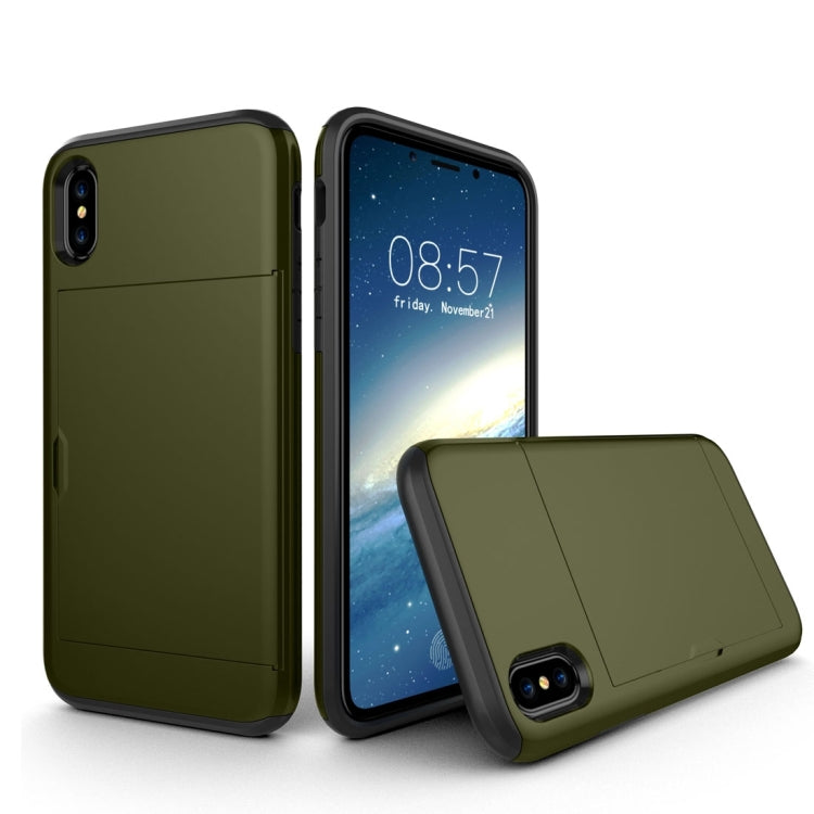 適用於iPhone X / XS TPU+PC滑蓋插卡防摔保護殼