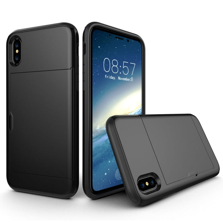 適用於iPhone X / XS TPU+PC滑蓋插卡防摔保護殼
