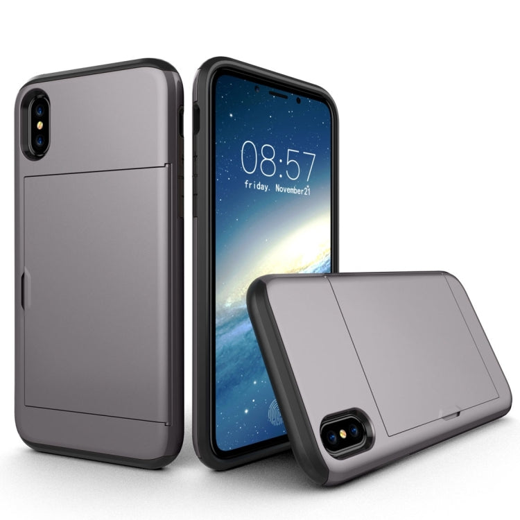 適用於iPhone X / XS TPU+PC滑蓋插卡防摔保護殼