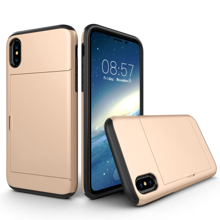 適用於iPhone X / XS TPU+PC滑蓋插卡防摔保護殼
