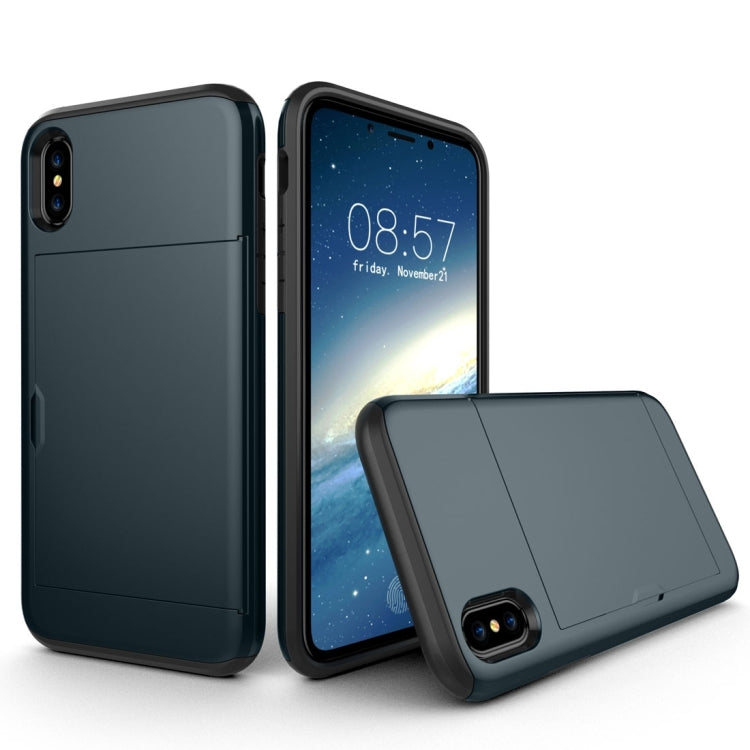 適用於iPhone X / XS TPU+PC滑蓋插卡防摔保護殼