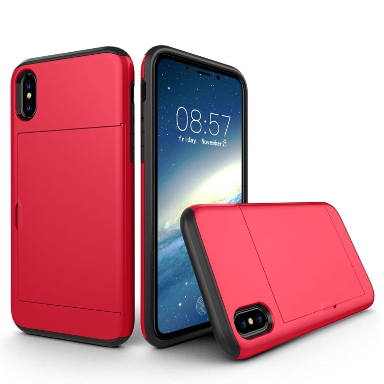 適用於iPhone X / XS TPU+PC滑蓋插卡防摔保護殼