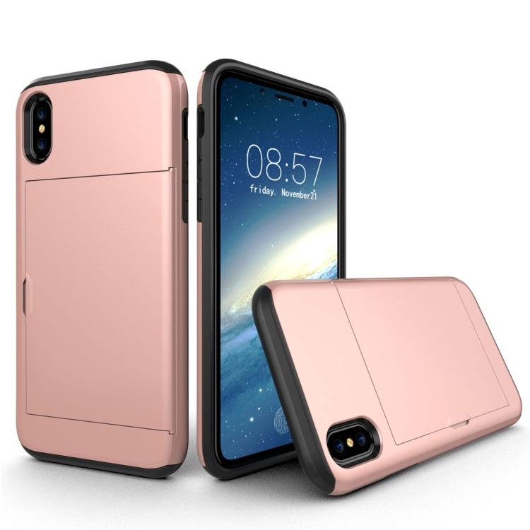 適用於iPhone X / XS TPU+PC滑蓋插卡防摔保護殼